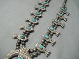 Women's Vintage Native American Navajo Turquoise Sterling Silver Squash Blossom Necklace-Nativo Arts