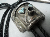 Magnificent Vintage Native American Zuni Turquoise Sterling Silver Kachina Bolo Old-Nativo Arts