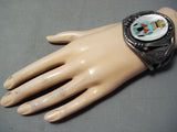 One Of The Heaviest Vintage Native American Navajo Turquoise Kachina Sterling Silver Bracelet-Nativo Arts