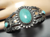 Early 1900's Vintage Native American Navajo Cerrillos Turquoise Sterling Silver Bracelet Old-Nativo Arts