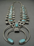 Superior Vintage Native American Navajo Green Turquoise Sterling Silver Squash Blossom Necklace-Nativo Arts