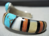 Unique Vintage Native American Navajo Turquoise Swirl Inlay Sterling Silver Bracelet-Nativo Arts