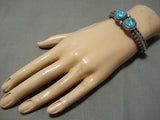 Intense Turquoise Vintage Native American Navajo Tahe Sterling Silver Bracelet Cuff-Nativo Arts