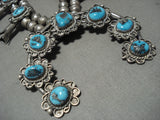 Opulent Vintage Navajo Persin Turquoise Native American Jewelry Silver Squash Blossom Necklace-Nativo Arts