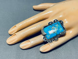 Astonishing Vintage Native American Navajo Pilot Mountain Turquoise Sterling Silver Ring-Nativo Arts