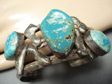 Quality Rare Vintage Native American Navajo Museum Turquoise Sterling Silver Slag Bracelet-Nativo Arts