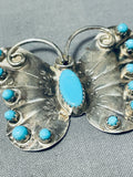 Happiness And Peace Vintage Native American Navajo Turquoise Butterfly Sterling Silver Pin-Nativo Arts
