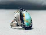 Rare Old Turquoise Vintage Native American Navajo Royston Sterling Silver Leaf Ring-Nativo Arts