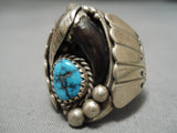 Huge Vintage Native American Navajo Old Kingman Turquoise Sterling Silver Ring Old-Nativo Arts