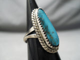 Impressive Vintage Native American Navajo Pilot Mountain Turquoise Sterling Silver Ring-Nativo Arts
