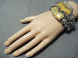 Huge San Felipe Yellow Jasper Heavy Sterling Silver Leaf Bracelet-Nativo Arts