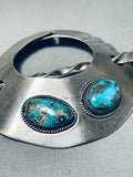 Awesome Vintage Native American Navajo morenci Mountain Turquoise Sterling Silver Hair Barrette-Nativo Arts