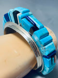 Native American Protruding Inlay Navajo Turquoise Sterling Silver Bracelet Cuff-Nativo Arts