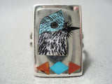 Intricate! Vintage Zuni Native American Bluejay Turquoise Sterling Silver Ring-Nativo Arts