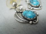 Amazing Vintage Native American Navajo Blue Diamond Turquoise Sterling Silver Earrings-Nativo Arts