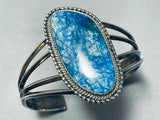 Very Rare Vintage Signed Native American Navajo Blue Agate Sterling Silver Bracelet-Nativo Arts