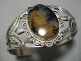 Museum Quality Vintage Native American Navajo Petrified Wood Sterling Silver Bracelet-Nativo Arts