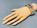 Native American One Of The Best Vintage Navajo Orange Shell Zig Zag Sterling Silver Bracelet-Nativo Arts