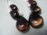 Beautiful Navajo Native American Amber Sterling Silver Earrings-Nativo Arts