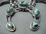Carico Lake Turquoise Vintage Native American Navajo Sterling Silver Squash Blossom Necklace-Nativo Arts
