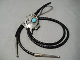Important Native American Navajo Horny Toad Sterling Silver Turquoise Bolo Tie-Nativo Arts