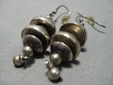 Striking Vintage Native American Navajo Sterling Silver Heavy Bead Earrings Old-Nativo Arts