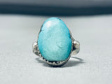 Impressive Vintage Native American Navajo Pilot Mountain Turquoise Sterling Silver Ring-Nativo Arts