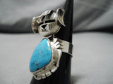 Important Detailed Kachina Blue Turquoise Sterling Silver Native American Ring-Nativo Arts