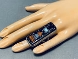 Native American Towering Important Night Sky Kachina Sterling Silver Turquoise Ring-Nativo Arts
