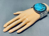 Ocean Boulder Turquoise Native American Navajo Sterling Silver Heavy Bracelet-Nativo Arts