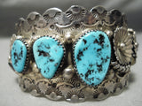 One Of The Best Vintage Native American Navajo Turquoise Sterling Silver Flower Bracelet Old-Nativo Arts