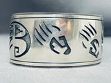 Signed Vintage Wide Native American Navajo Sterling Silver Paw Bracelet-Nativo Arts