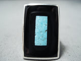 Eye Catching Zuni Native American Turquoise Jet Sterling Silver Ring-Nativo Arts