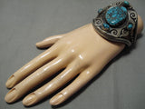 Opulent Vintage Native American Navajo Hopi Native American Navajo Turquoise Geomtric Sterling Silver Bracelet-Nativo Arts