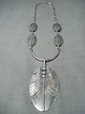 Outstanding Navajo Sterling Silver Feather Pendant Necklace Native American-Nativo Arts