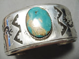 Huge Vintage Native American Navajo Royston Turquoise Sterling Silver Kokopelli Bracelet Old-Nativo Arts