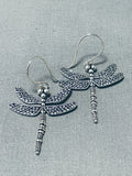 Native American One Of The Most Detailed Ever Navajo Sterling Silver Dragonfly Earrings-Nativo Arts