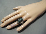 Heavy Modernistic Native American Navajo Green Turquoise Sterling Silver Ring-Nativo Arts