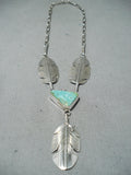 Spectacular Native American Navajo Royston Turquoise Sterling Silver Feathers Necklace-Nativo Arts