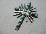 Wonderful Vintage Native American Navajo Turquoise Cross Sterling Silver Pendant Old-Nativo Arts