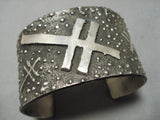 Native American Thick Heavy Hand Tooled Sterling Silver Cross Bracelet Cuff 112 Grams!-Nativo Arts