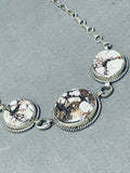 Striking Vintage Native American Navajo Wildhorse Turquoise Sterling Silver Necklace Signed-Nativo Arts