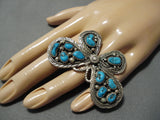 Marvelous Zuni Native American Deepset Turquoise Sterling Silver Butterfly Ring-Nativo Arts