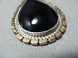 Fascinating Vintage Native American Navajo Black Onyx Sterling Silver & Gold Pendant Old-Nativo Arts