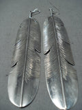 Ginormous Navajo Sterling Silver Dangle Feather Earrings Native American-Nativo Arts