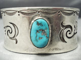Heavy Thick Vintage Native American Navajo Turquoise Geometirc Sterling Silver Bracelet-Nativo Arts