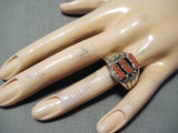 Beautiful signed Navajo Native American Coral Sterling Silver Ring-Nativo Arts