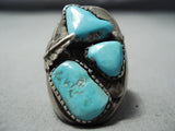 Julie Lamy Vintage Native American Zuni Blue Gem Turquoise Sterling Silver Ring Old-Nativo Arts