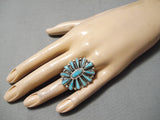 Amazing Vintage Native American Navajo Turquoise Sun Sterling Silver Ring-Nativo Arts