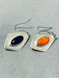 Two Sided Rare Vintage Native American Navajo Spiny Oyster Jet Sterling Silver Earrings-Nativo Arts